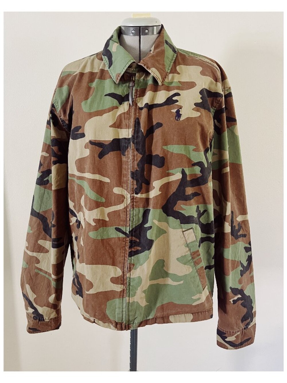 Polo Ralph Lauren Sz M Camo Harrington Bayport Cotton Twill Windbreaker Y2K